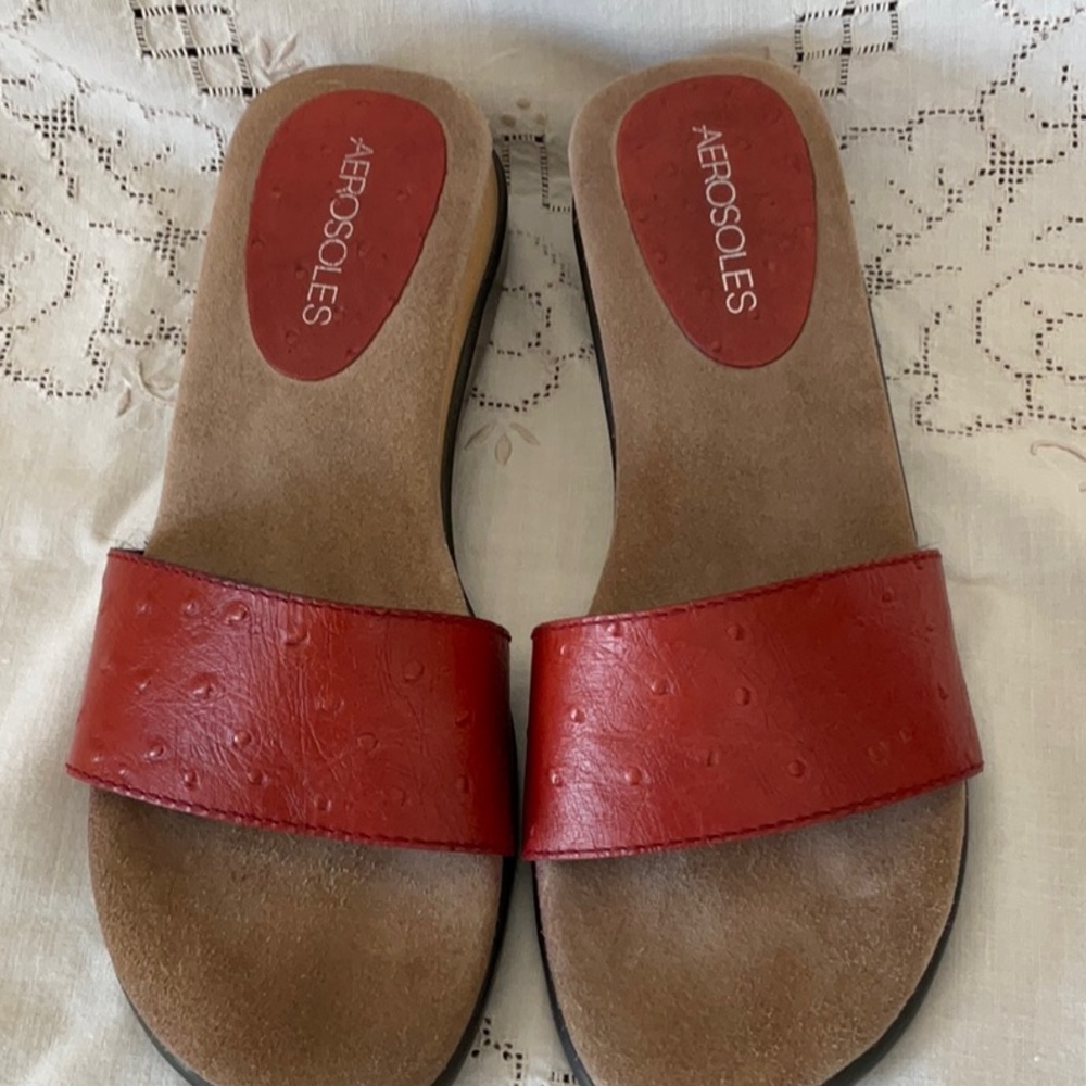 Aerosoles Red Leather Slide Sandals - 8 -  Final Price - Picture 2 of 9